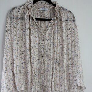 RESET White Multicolored Floral Long Sleeve Neck-Tie Wrap Blouse Size Small